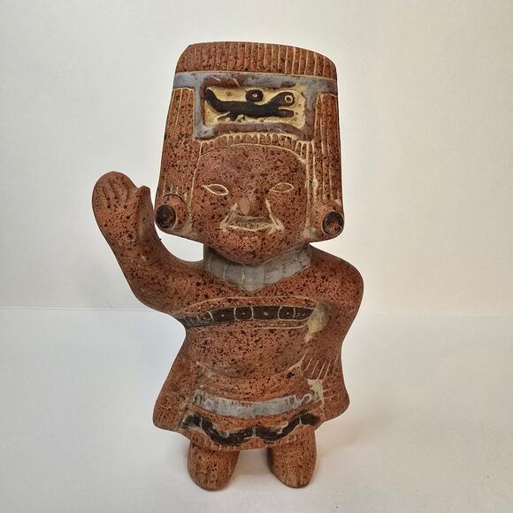 Terracotta Statue Mexican Folk Art Mayan Aztec Figure Clay Tribal Fertility - Picture 7 of 7